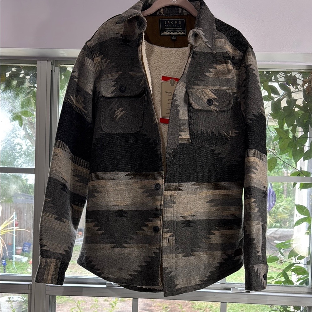 Jachs Men's Black and Gray Patterned Shirt Jacket